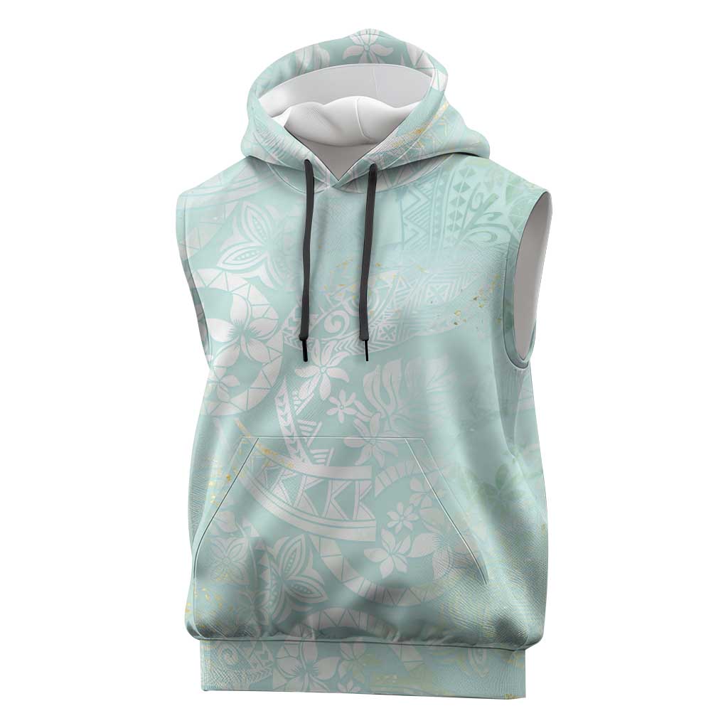 Polynesian Tiare Monstera Seafoam Green Sleeveless Hoodie Liquid Style - Polynesian Pride