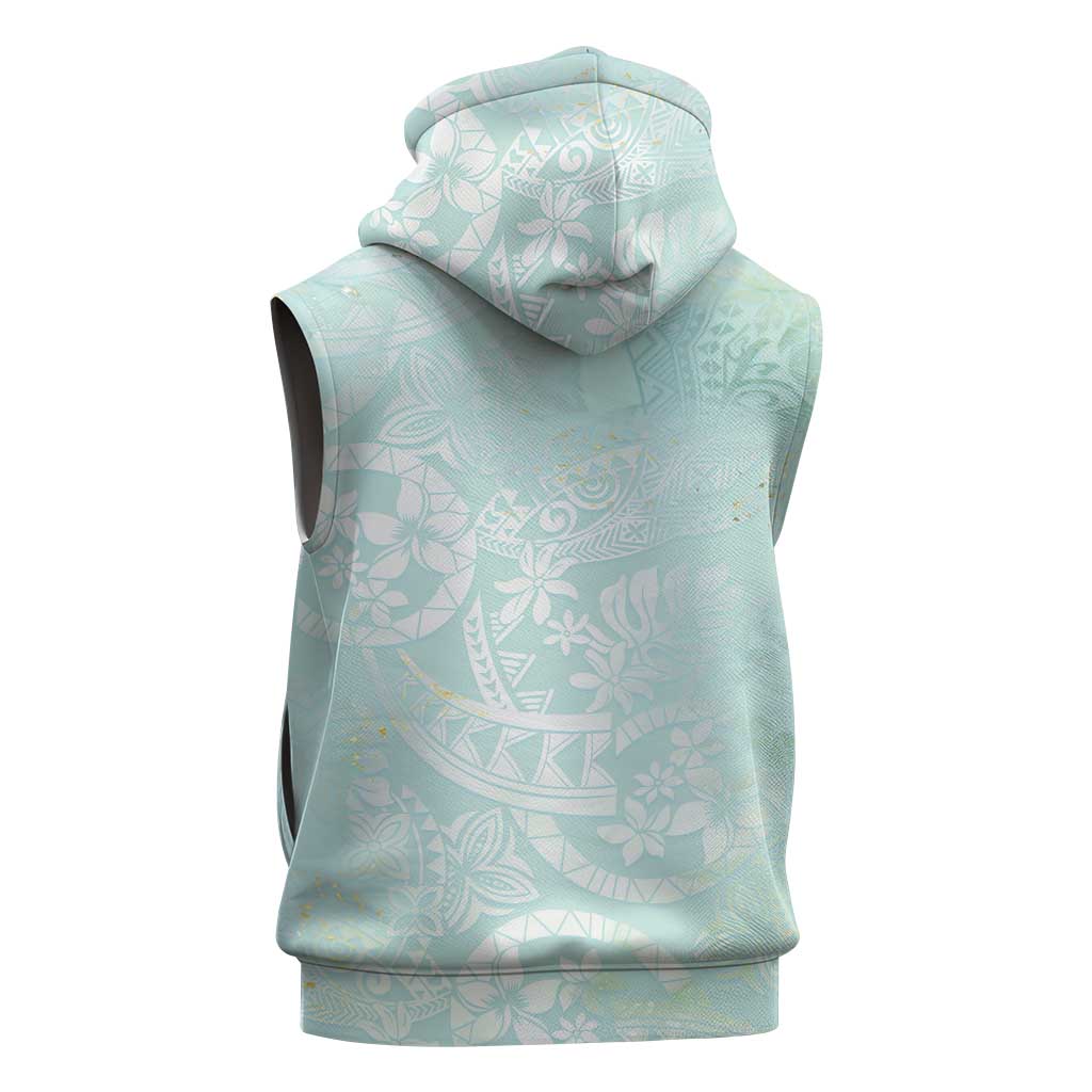 Polynesian Tiare Monstera Seafoam Green Sleeveless Hoodie Liquid Style - Polynesian Pride