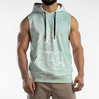 Polynesian Tiare Monstera Seafoam Green Sleeveless Hoodie Liquid Style - Polynesian Pride