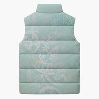 Polynesian Tiare Monstera Seafoam Green Sleeveless Puffer Jacket Liquid Style - Polynesian Pride