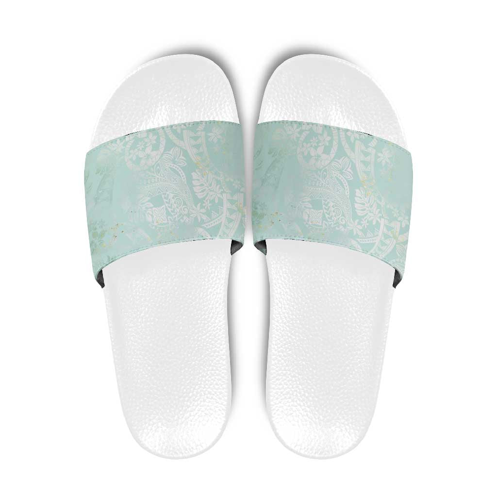 Polynesian Tiare Monstera Seafoam Green Slide Sandals Liquid Style - Polynesian Pride