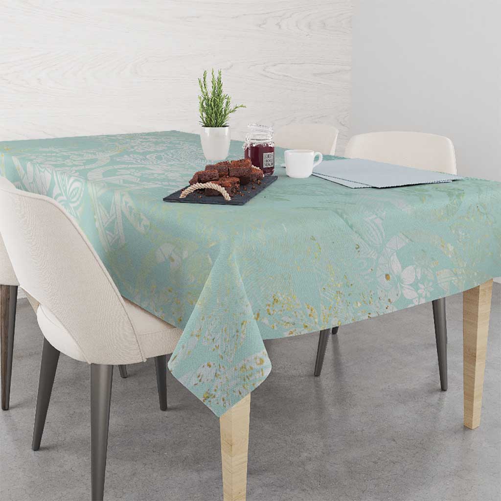 Polynesian Tiare Monstera Seafoam Green Tablecloth Liquid Style - Polynesian Pride