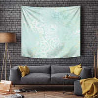 Polynesian Tiare Monstera Seafoam Green Tapestry Liquid Style - Polynesian Pride