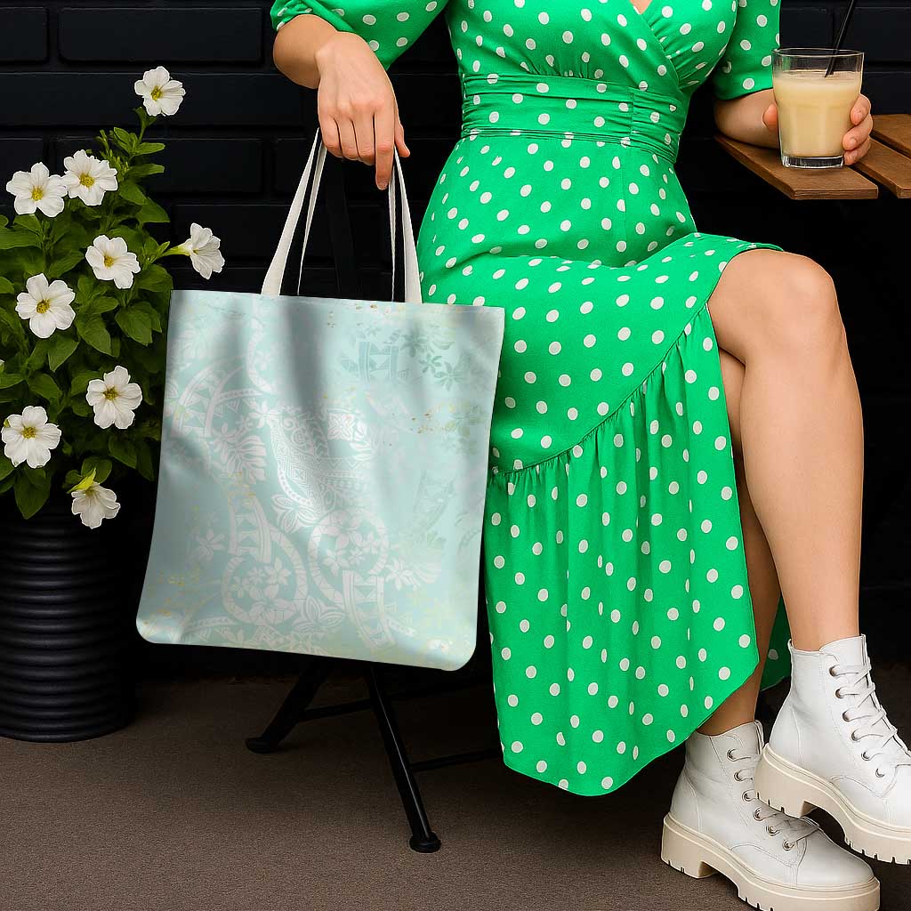 Polynesian Tiare Monstera Seafoam Green Tote Bag Liquid Style - Polynesian Pride