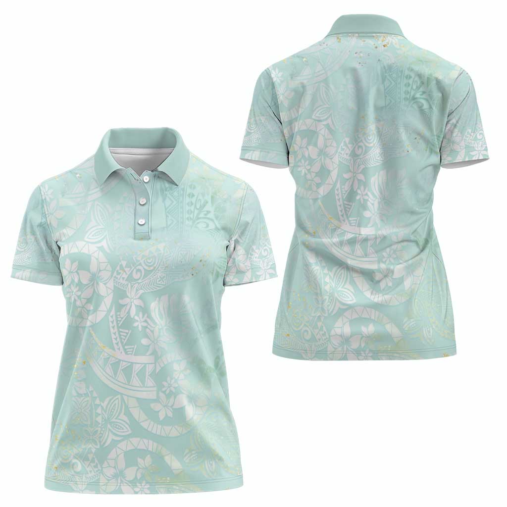Polynesian Tiare Monstera Seafoam Green Women Polo Shirt Liquid Style - Polynesian Pride