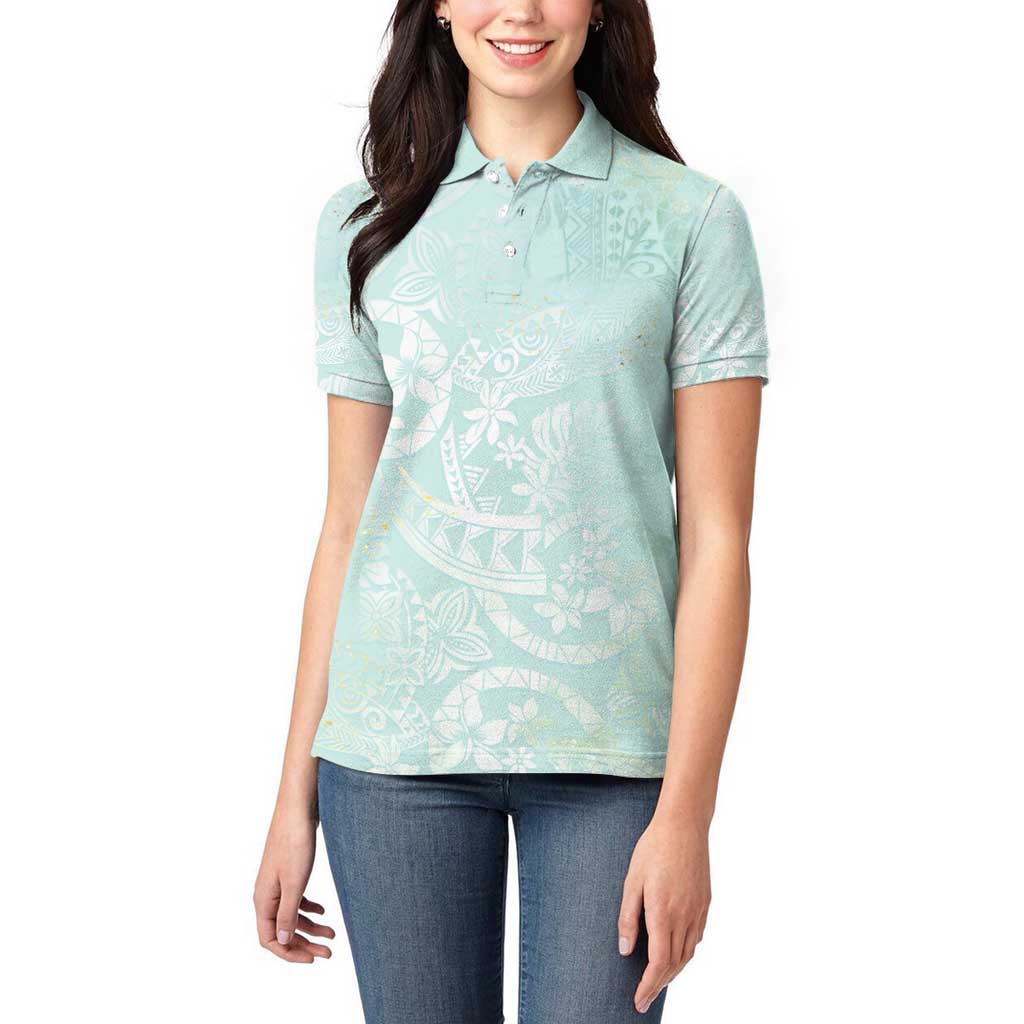 Polynesian Tiare Monstera Seafoam Green Women Polo Shirt Liquid Style - Polynesian Pride