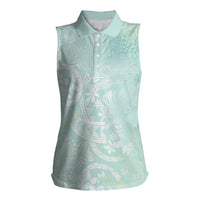 Polynesian Tiare Monstera Seafoam Green Women Sleeveless Polo Shirt Liquid Style - Polynesian Pride