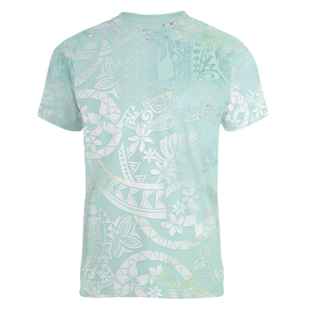 Polynesian Tiare Monstera Seafoam Green Women V-Neck T-Shirt Liquid Style - Polynesian Pride