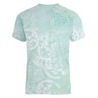 Polynesian Tiare Monstera Seafoam Green Women V-Neck T-Shirt Liquid Style - Polynesian Pride