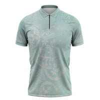 Polynesian Tiare Monstera Seafoam Green Zipper Polo Shirt Liquid Style - Polynesian Pride
