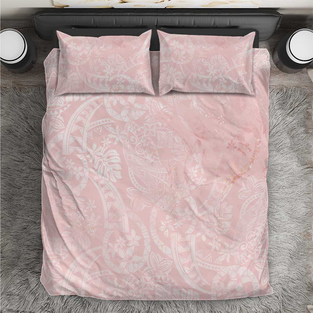 Polynesian Tiare Monstera Soft Pink Bedding Set Liquid Style - Polynesian Pride