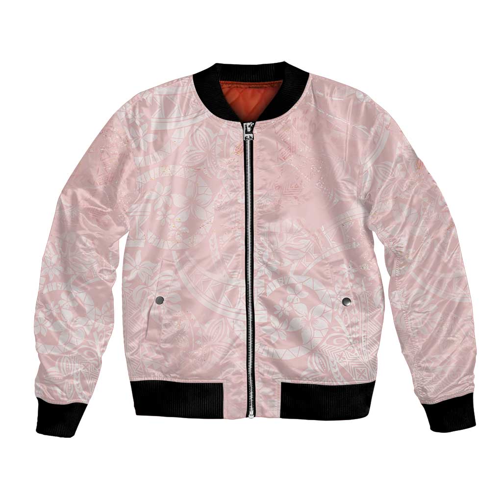 Polynesian Tiare Monstera Soft Pink Bomber Jacket Liquid Style - Polynesian Pride