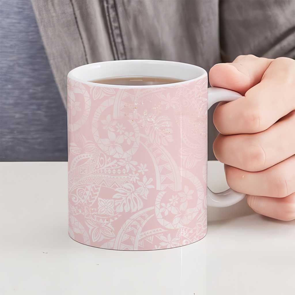 Polynesian Tiare Monstera Soft Pink Ceramic Mug Liquid Style - Polynesian Pride