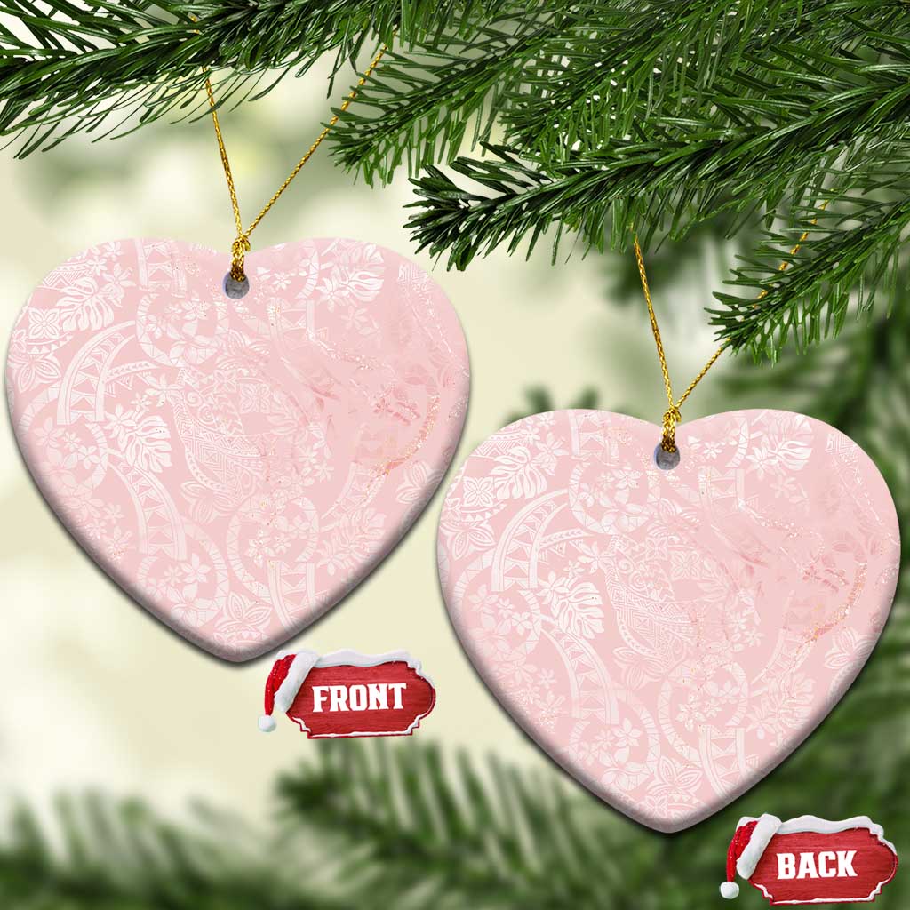 Polynesian Tiare Monstera Soft Pink Ceramic Ornament Liquid Style - Polynesian Pride