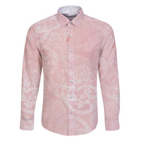 Polynesian Tiare Monstera Soft Pink Family Matching Long Sleeve Bodycon Dress and Hawaiian Shirt Liquid Style - Polynesian Pride