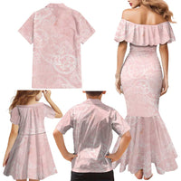 Polynesian Tiare Monstera Soft Pink Family Matching Mermaid Dress and Hawaiian Shirt Liquid Style - Polynesian Pride