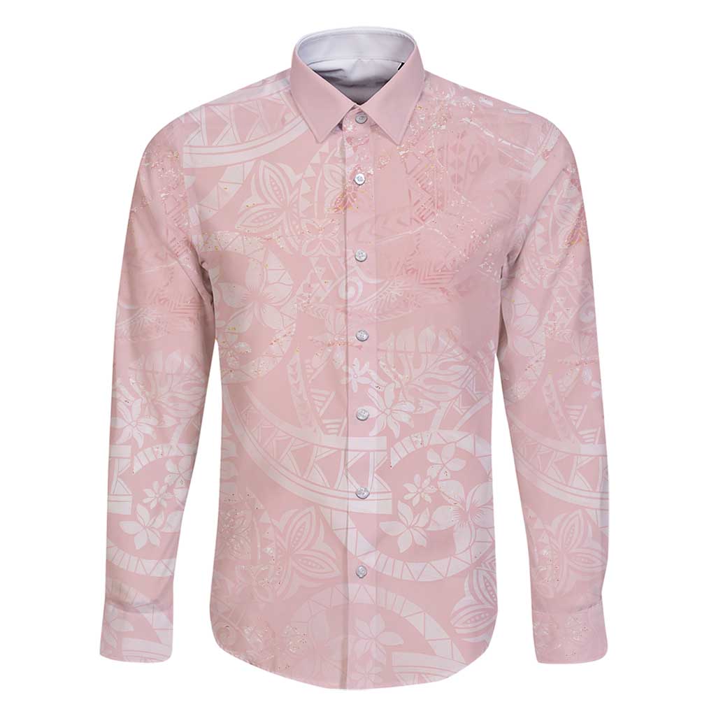 Polynesian Tiare Monstera Soft Pink Family Matching Mermaid Dress and Hawaiian Shirt Liquid Style - Polynesian Pride