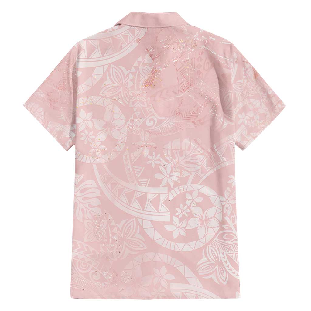 Polynesian Tiare Monstera Soft Pink Family Matching Off Shoulder Short Dress and Hawaiian Shirt Liquid Style - Polynesian Pride
