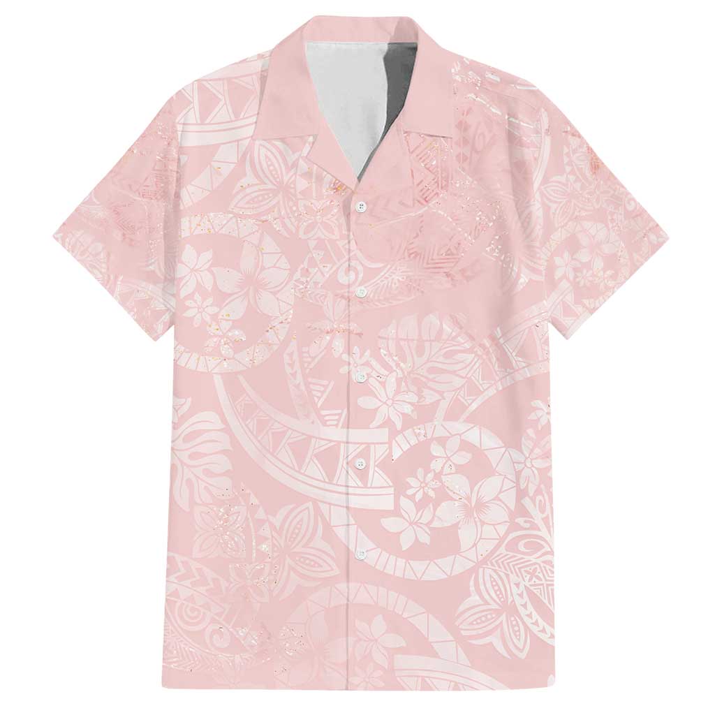 Polynesian Tiare Monstera Soft Pink Family Matching Puletasi and Hawaiian Shirt Liquid Style - Polynesian Pride