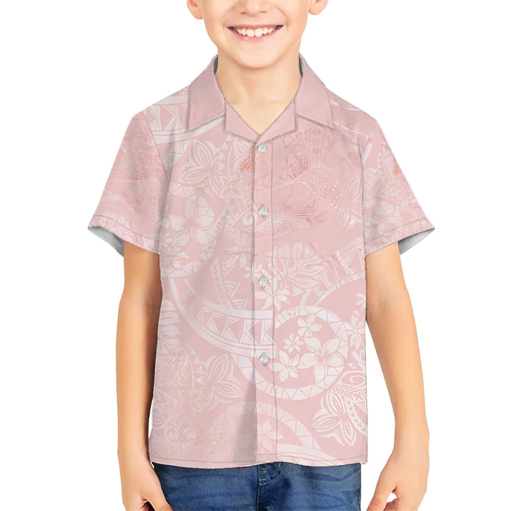 Polynesian Tiare Monstera Soft Pink Family Matching Puletasi and Hawaiian Shirt Liquid Style - Polynesian Pride