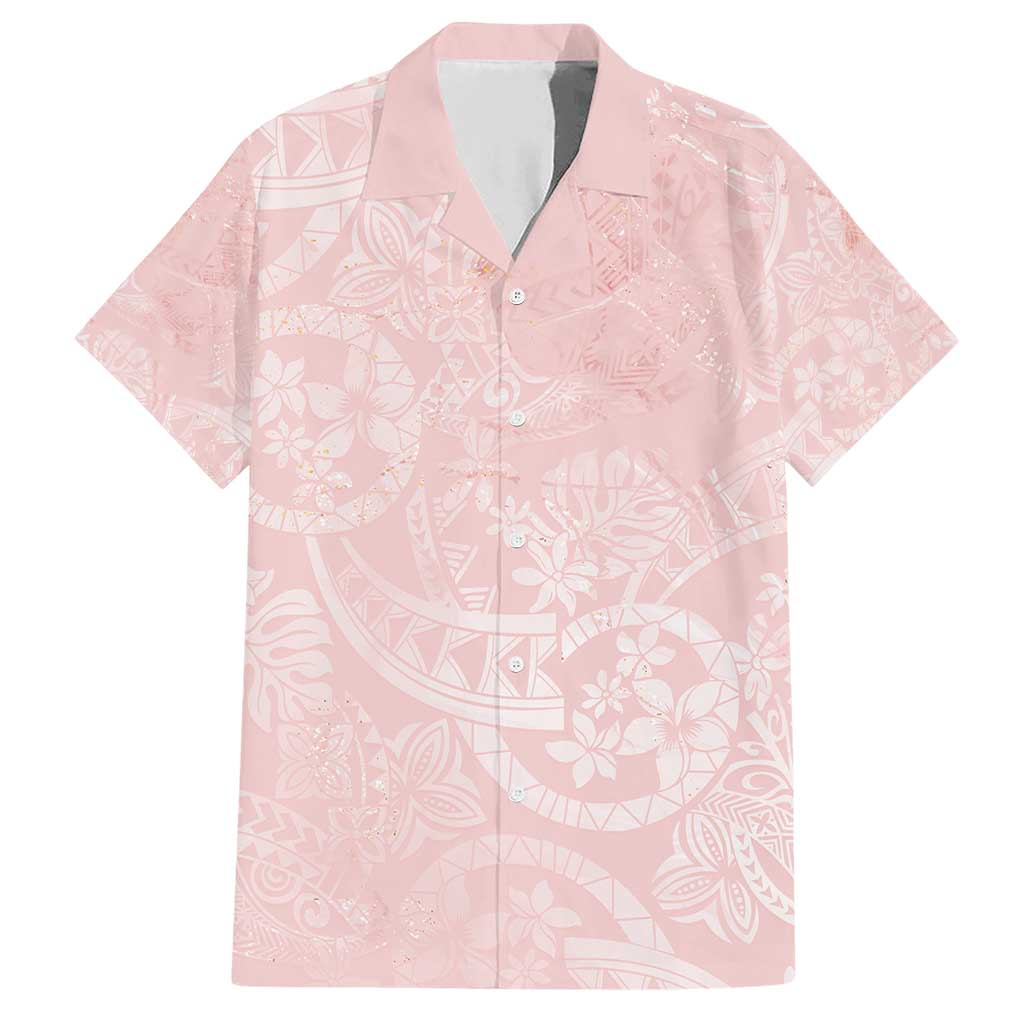 Polynesian Tiare Monstera Soft Pink Family Matching Short Sleeve Bodycon Dress and Hawaiian Shirt Liquid Style - Polynesian Pride