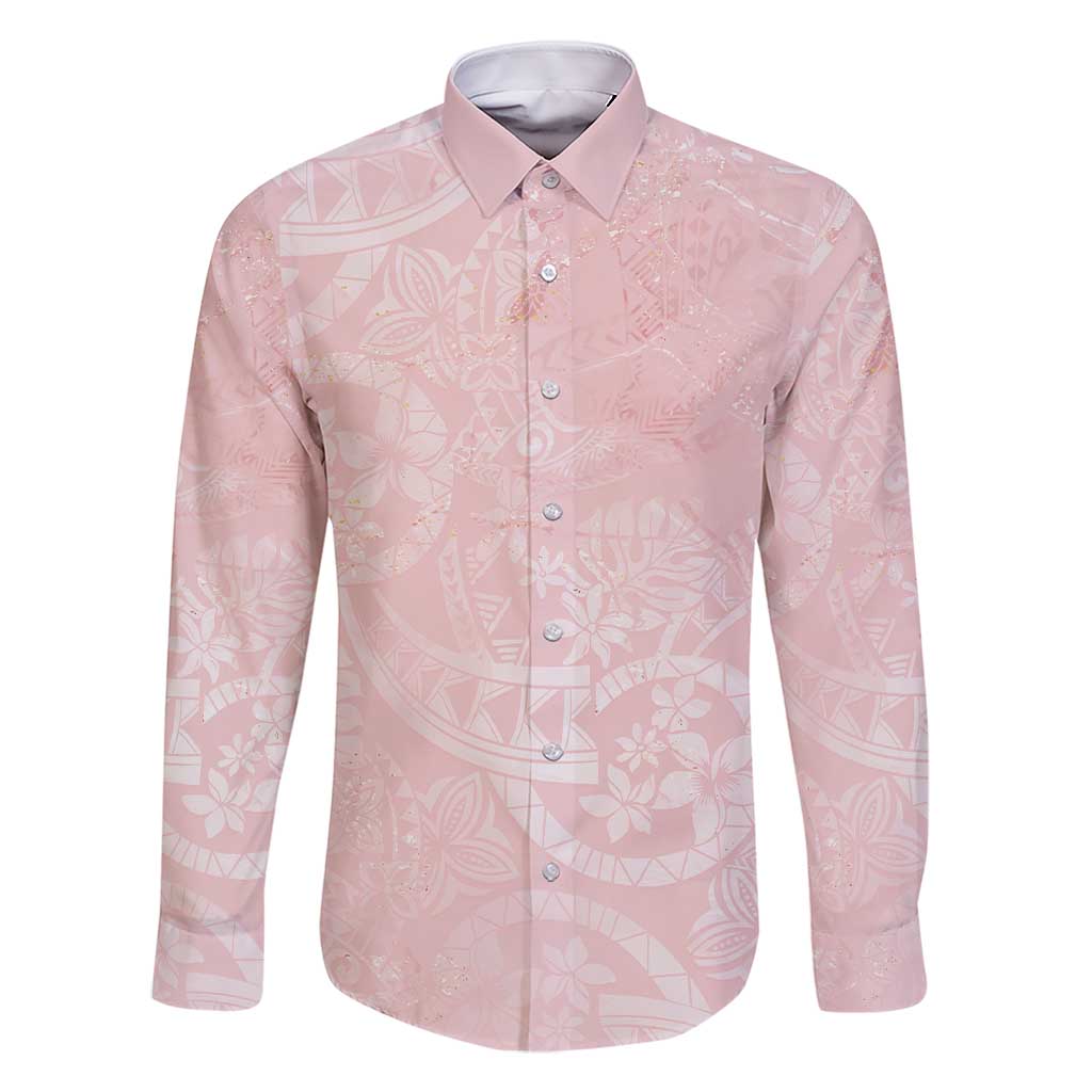 Polynesian Tiare Monstera Soft Pink Family Matching Short Sleeve Bodycon Dress and Hawaiian Shirt Liquid Style - Polynesian Pride