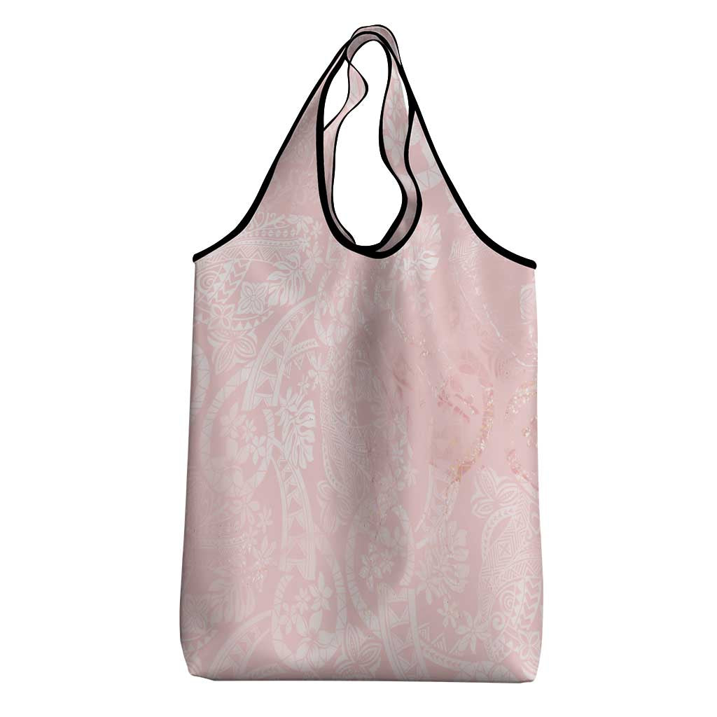 Polynesian Tiare Monstera Soft Pink Grocery Bag Liquid Style - Polynesian Pride