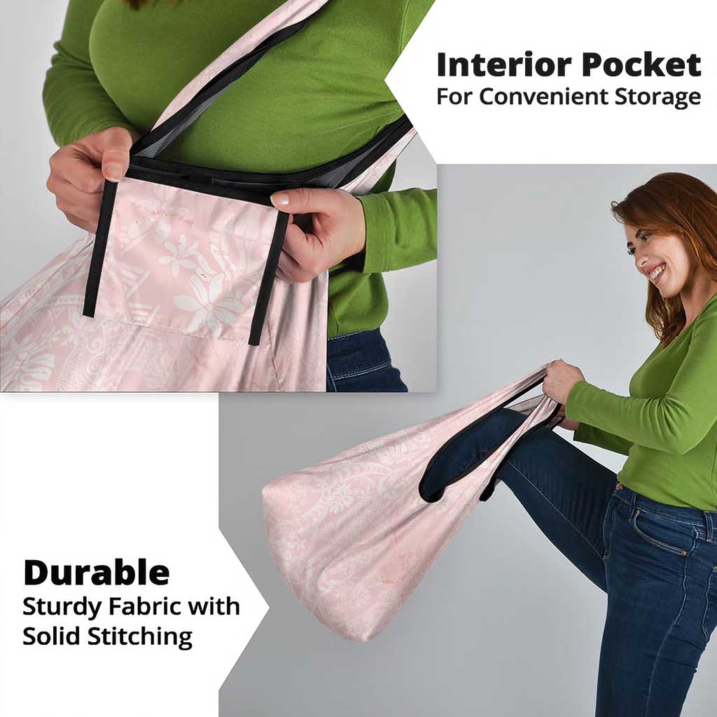 Polynesian Tiare Monstera Soft Pink Grocery Bag Liquid Style - Polynesian Pride