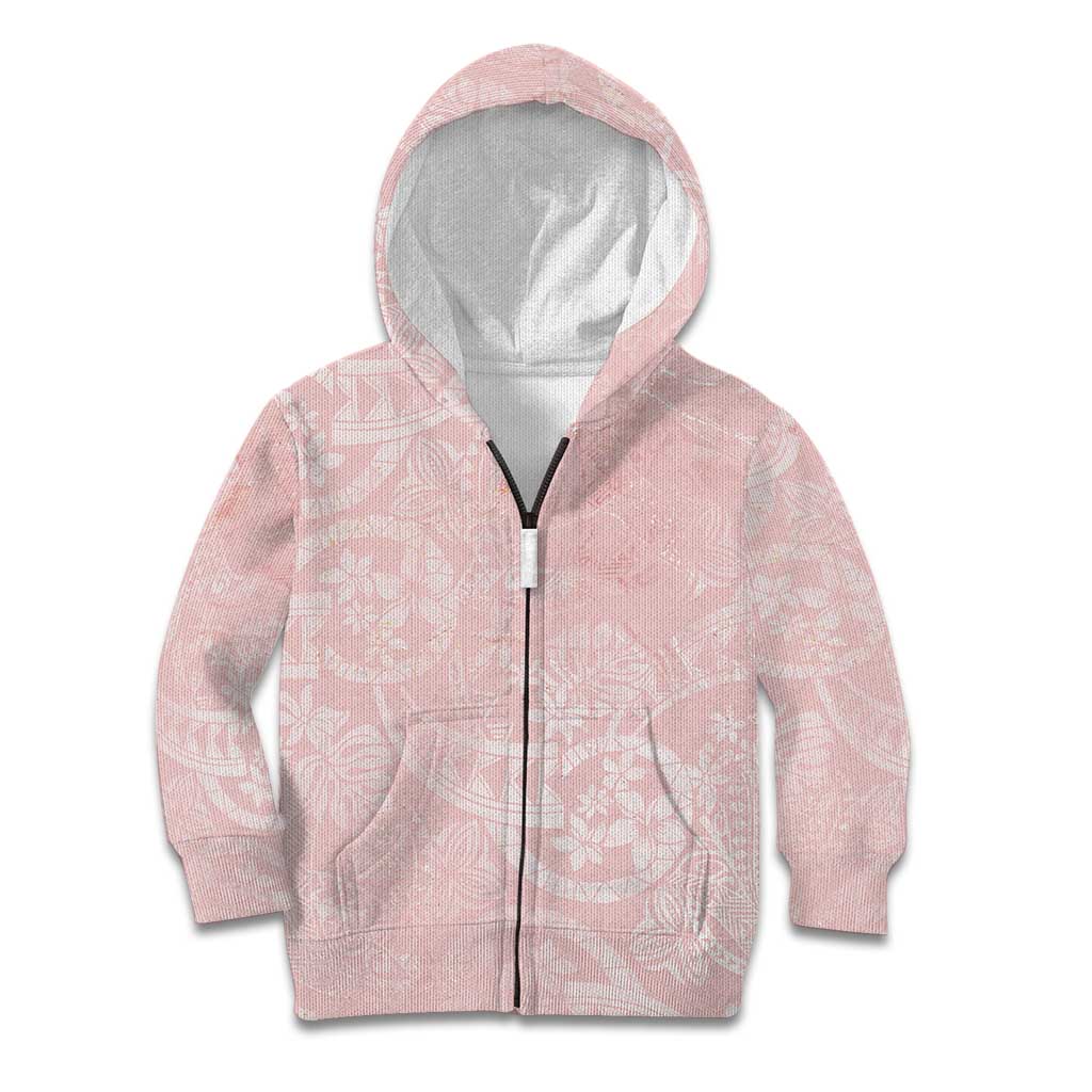 Polynesian Tiare Monstera Soft Pink Kid Hoodie Liquid Style - Polynesian Pride