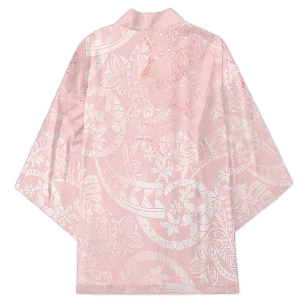 Polynesian Tiare Monstera Soft Pink Kimono Liquid Style - Polynesian Pride