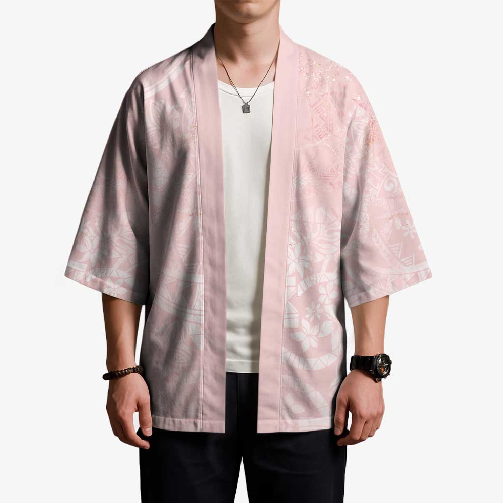 Polynesian Tiare Monstera Soft Pink Kimono Liquid Style - Polynesian Pride