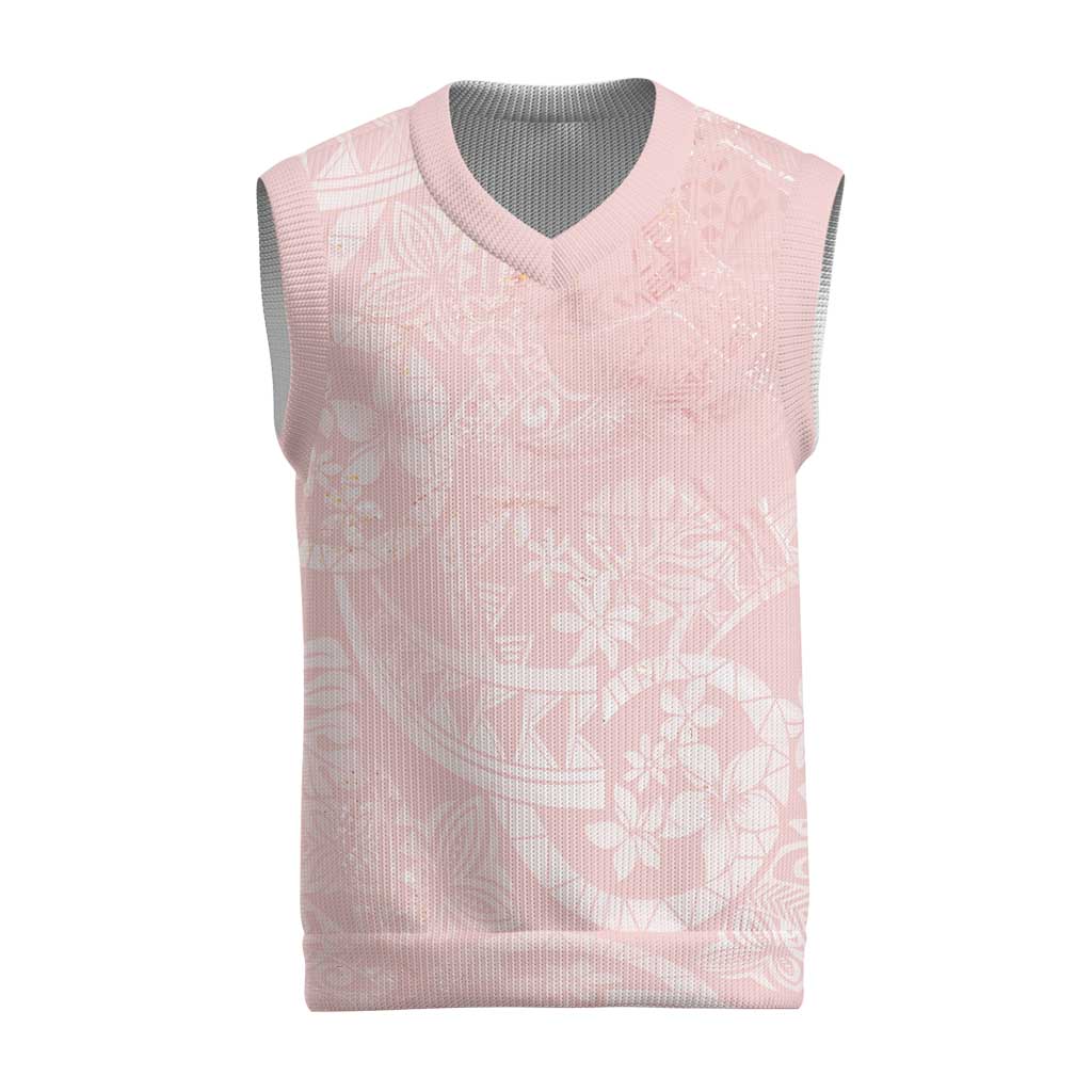 Polynesian Tiare Monstera Soft Pink Christmas Knitted V-Neck Vest Liquid Style - Polynesian Pride