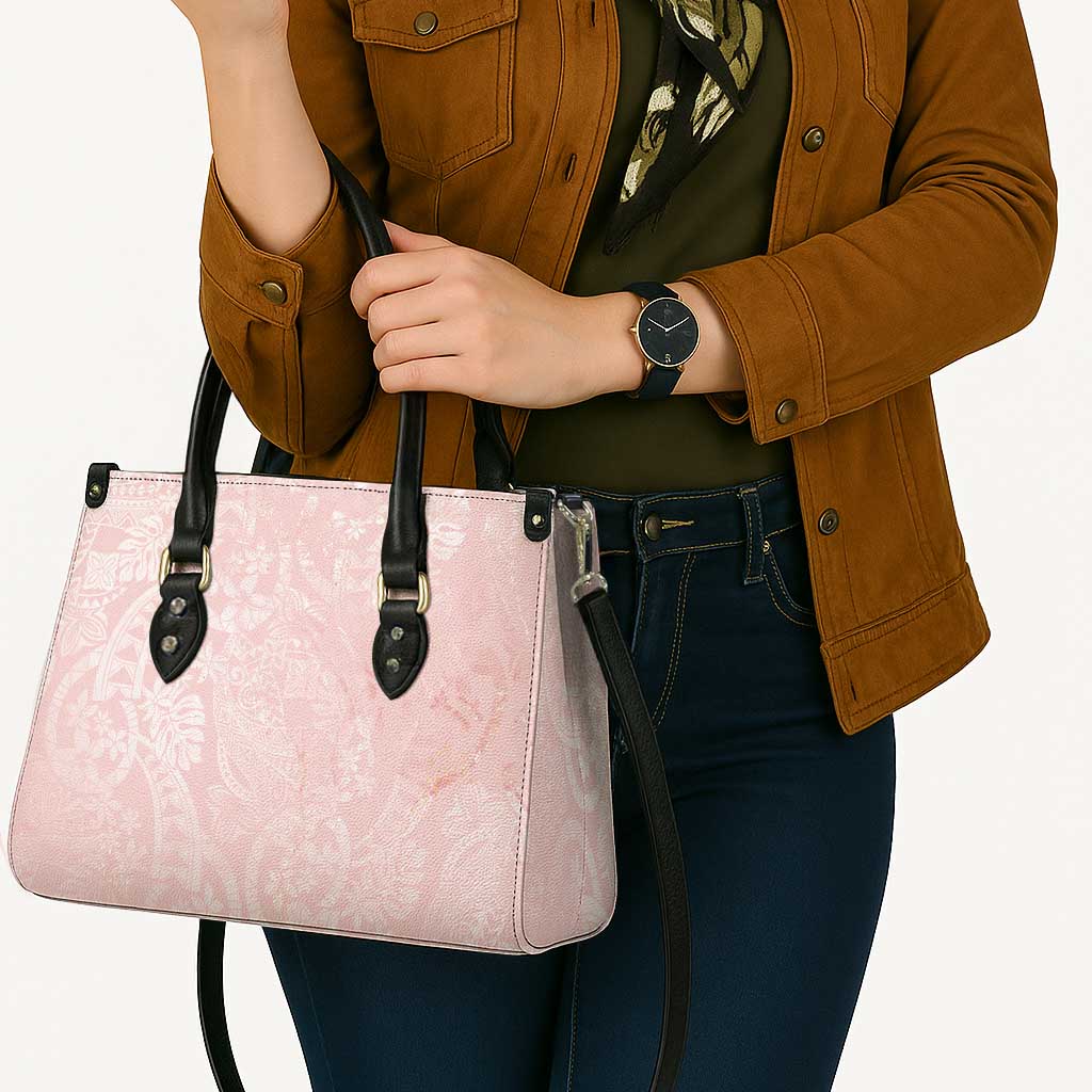 Polynesian Tiare Monstera Soft Pink Leather Bag Liquid Style - Polynesian Pride
