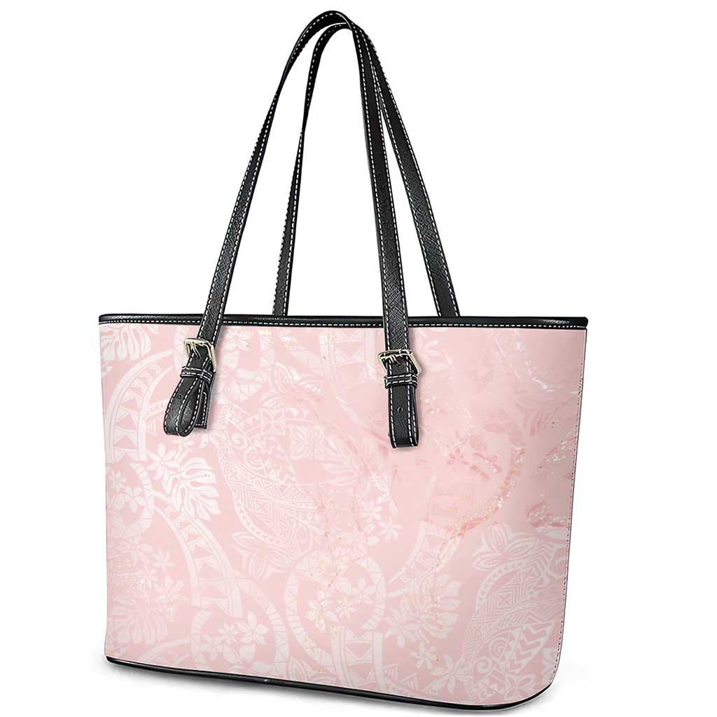 Polynesian Tiare Monstera Soft Pink Leather Tote Bag Liquid Style - Polynesian Pride
