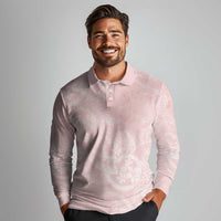 Polynesian Tiare Monstera Soft Pink Long Sleeve Polo Shirt Liquid Style - Polynesian Pride