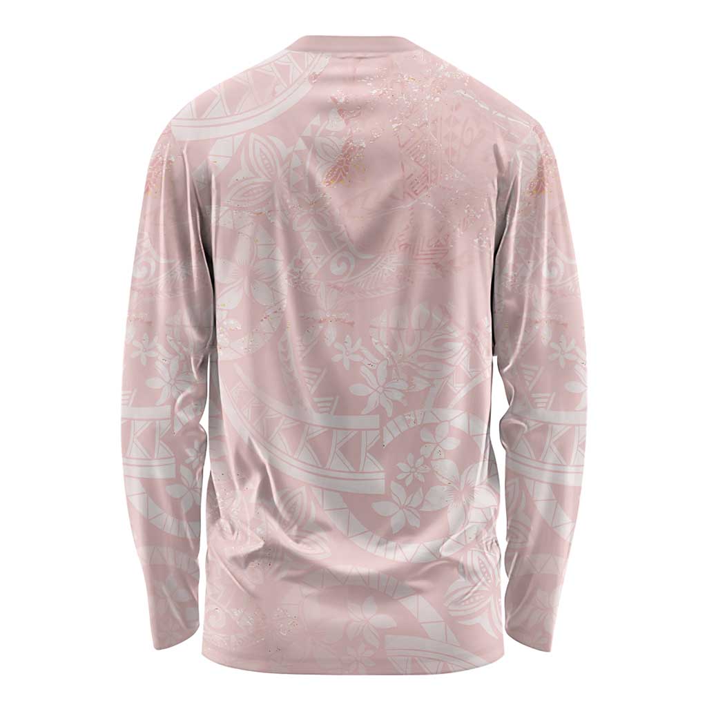 Polynesian Tiare Monstera Soft Pink Long Sleeve Shirt Liquid Style - Polynesian Pride