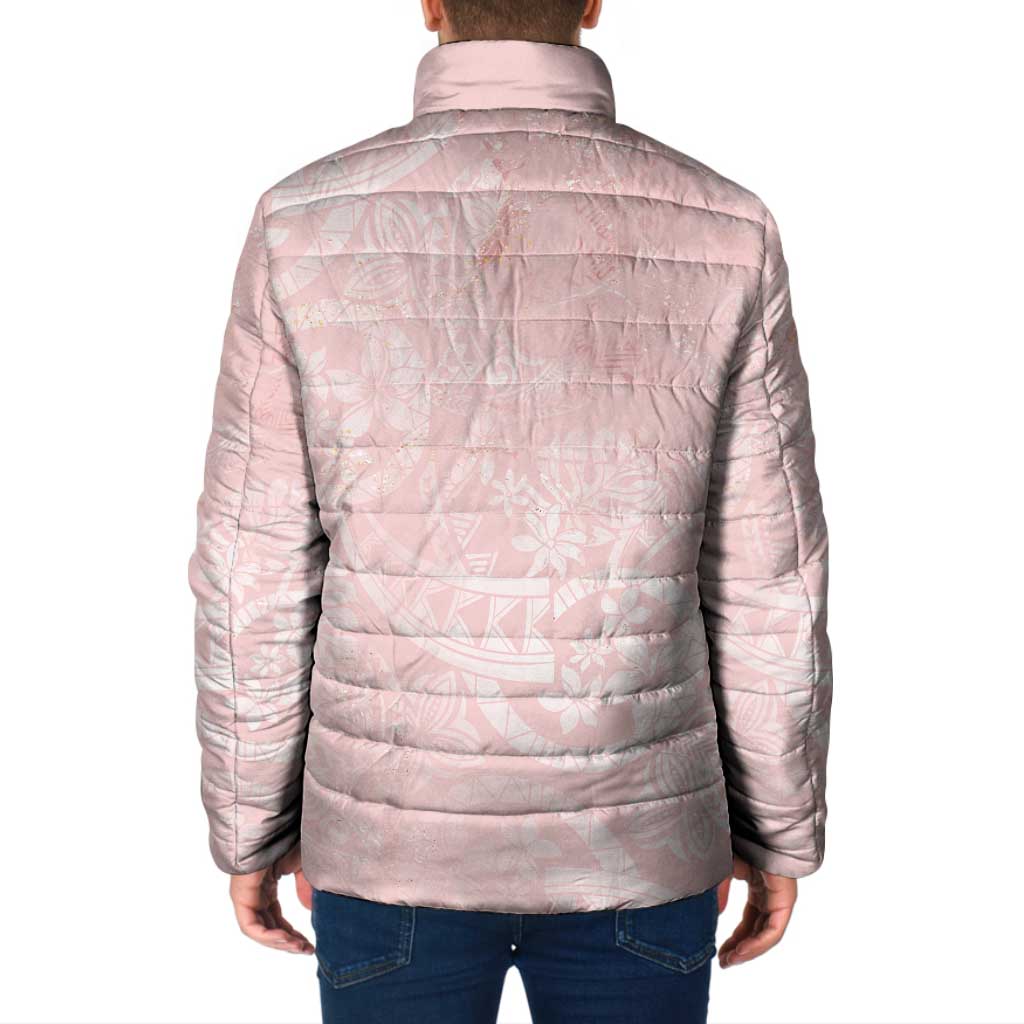 Polynesian Tiare Monstera Soft Pink Padded Jacket Liquid Style - Polynesian Pride