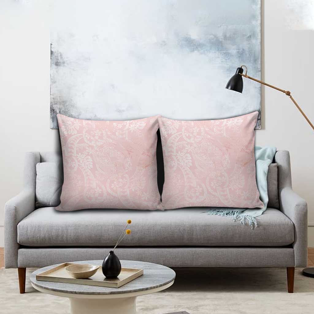 Polynesian Tiare Monstera Soft Pink Pillow Cover Liquid Style - Polynesian Pride