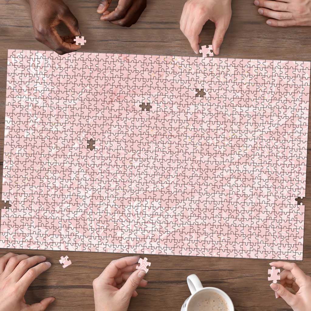 Polynesian Tiare Monstera Soft Pink Puzzle Liquid Style - Polynesian Pride