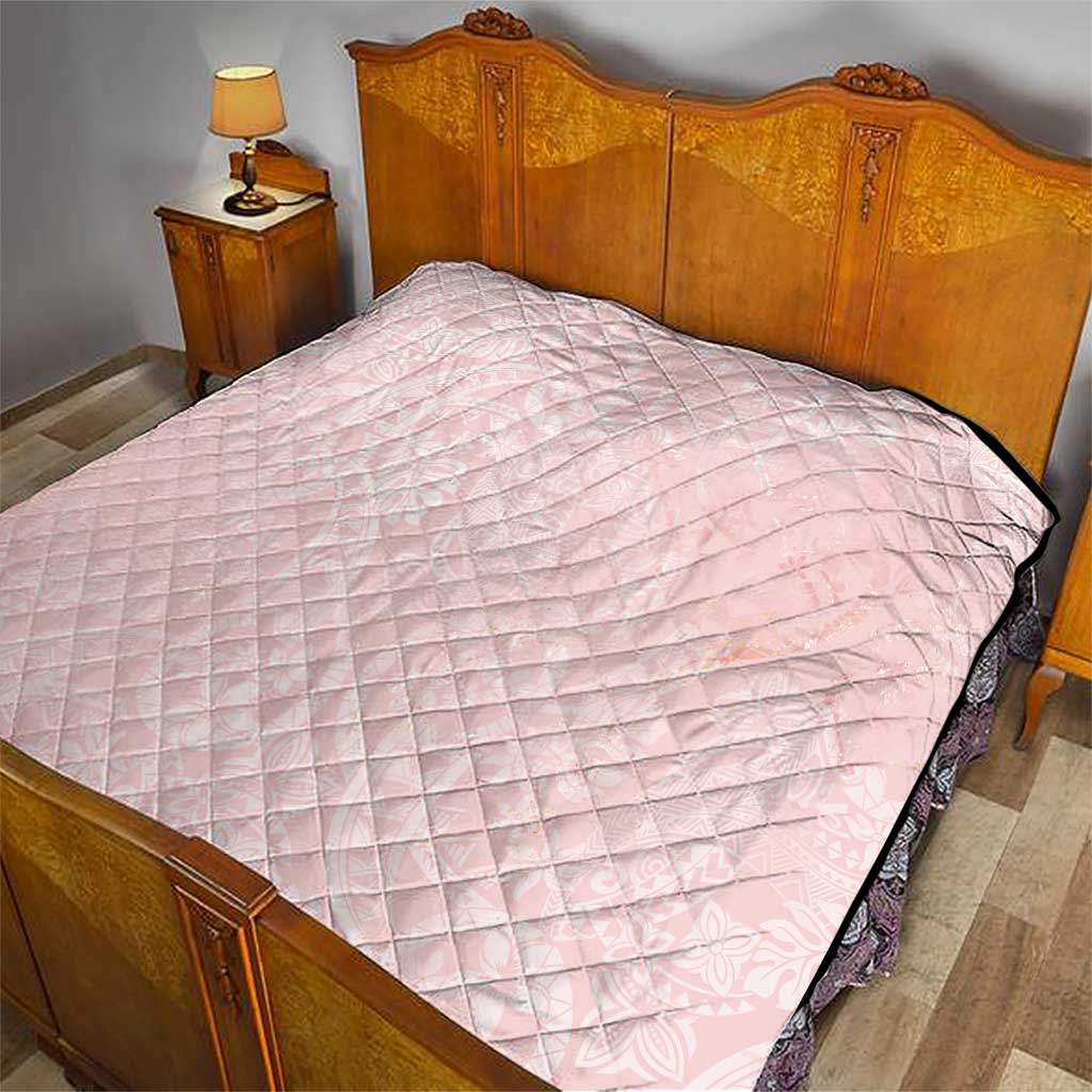 Polynesian Tiare Monstera Soft Pink Quilt Liquid Style - Polynesian Pride