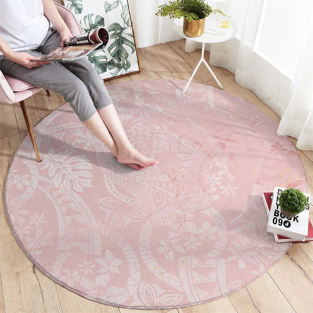 Polynesian Tiare Monstera Soft Pink Round Carpet Liquid Style - Polynesian Pride