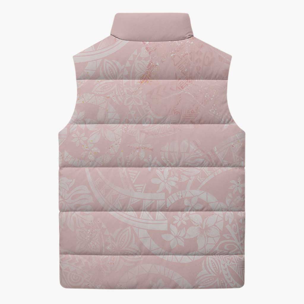 Polynesian Tiare Monstera Soft Pink Sleeveless Puffer Jacket Liquid Style - Polynesian Pride