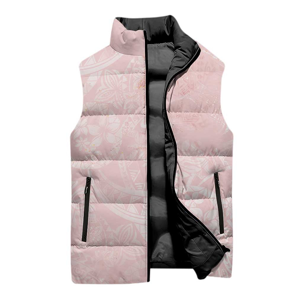 Polynesian Tiare Monstera Soft Pink Sleeveless Puffer Jacket Liquid Style - Polynesian Pride
