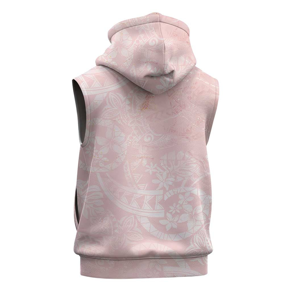Polynesian Tiare Monstera Soft Pink Sleeveless Zip Hoodie Liquid Style - Polynesian Pride