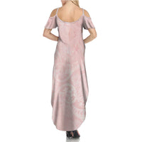 Polynesian Tiare Monstera Soft Pink Summer Maxi Dress Liquid Style - Polynesian Pride