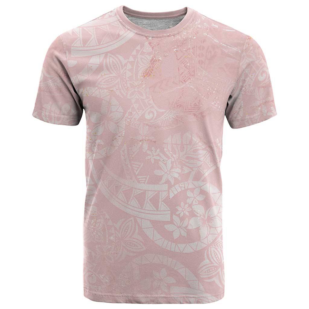 Polynesian Tiare Monstera Soft Pink T Shirt Liquid Style - Polynesian Pride