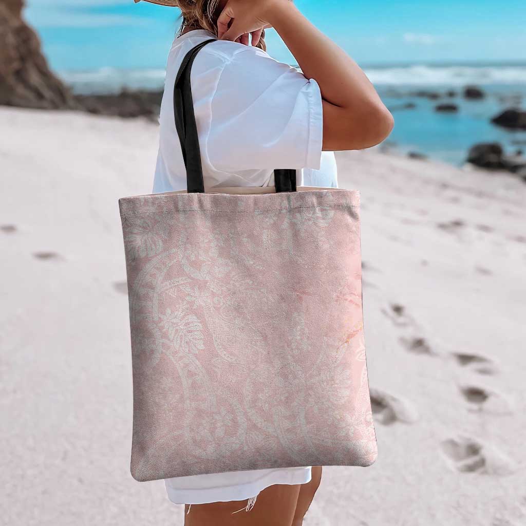 Polynesian Tiare Monstera Soft Pink Tote Bag Liquid Style - Polynesian Pride