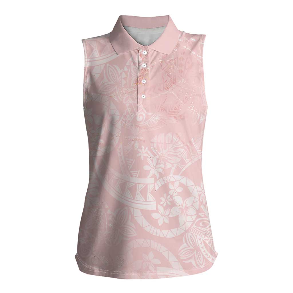 Polynesian Tiare Monstera Soft Pink Women Sleeveless Polo Shirt Liquid Style - Polynesian Pride