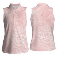 Polynesian Tiare Monstera Soft Pink Women Sleeveless Polo Shirt Liquid Style - Polynesian Pride