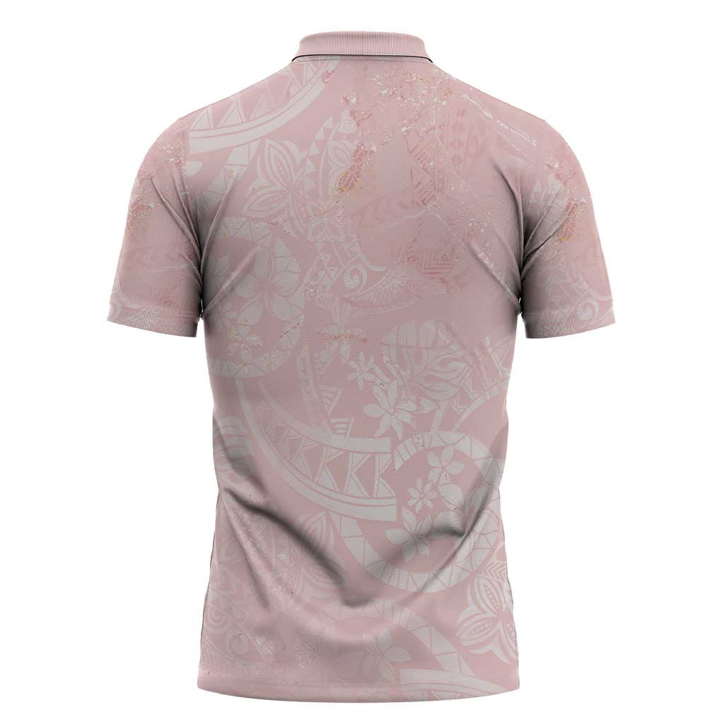 Polynesian Tiare Monstera Soft Pink Zipper Polo Shirt Liquid Style - Polynesian Pride
